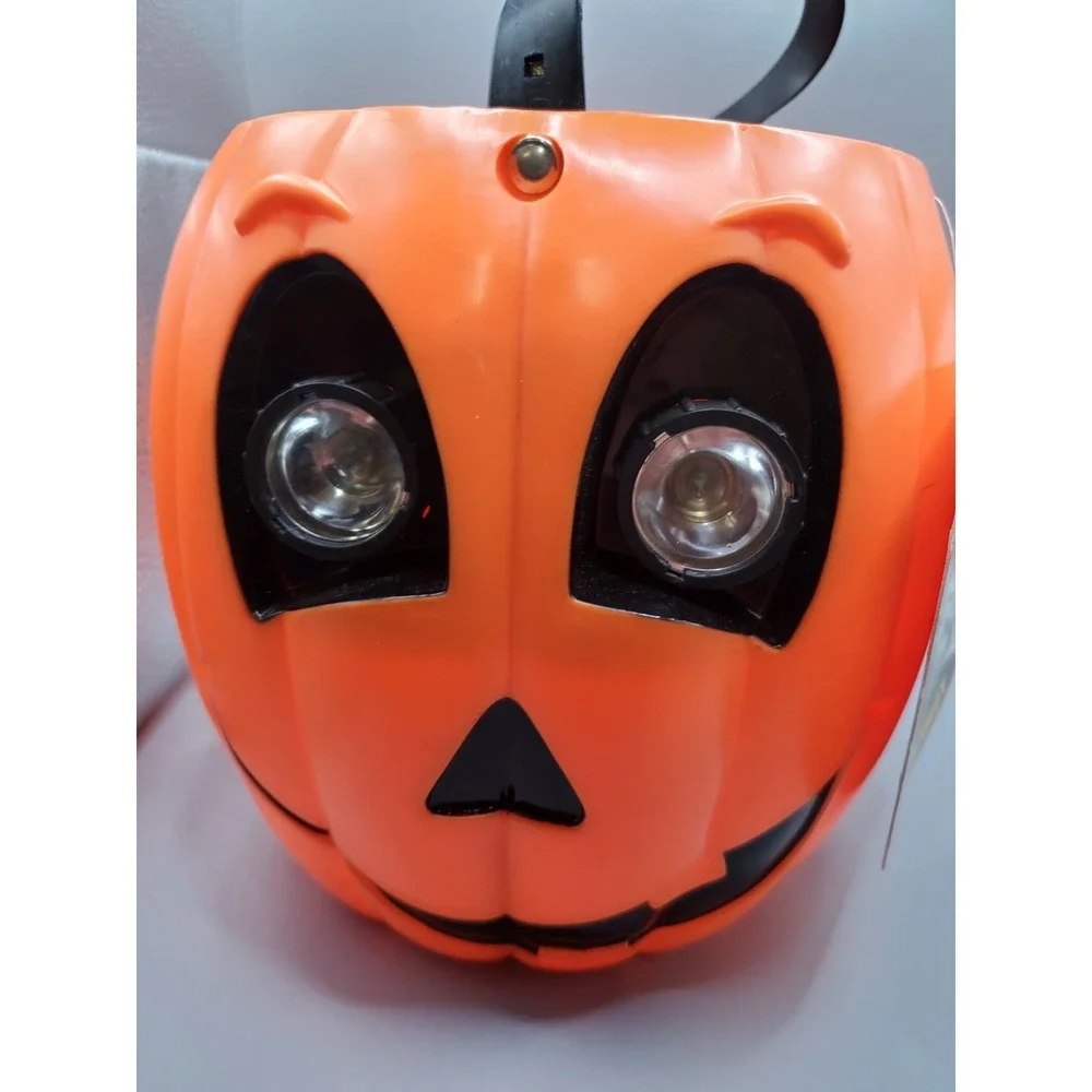Monicore '98 Jack-O-Lantern Pumpkin Trick Treat Bucket W/Light Up Eyes~Works